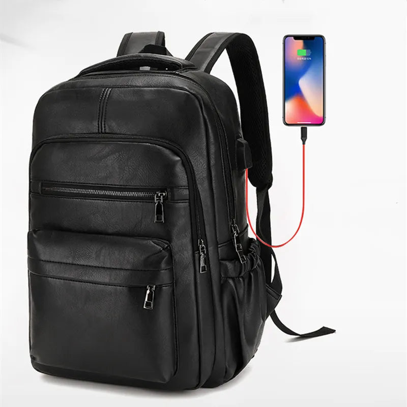 Mochila de Couro PU com Entrada USB | UtiliDesign